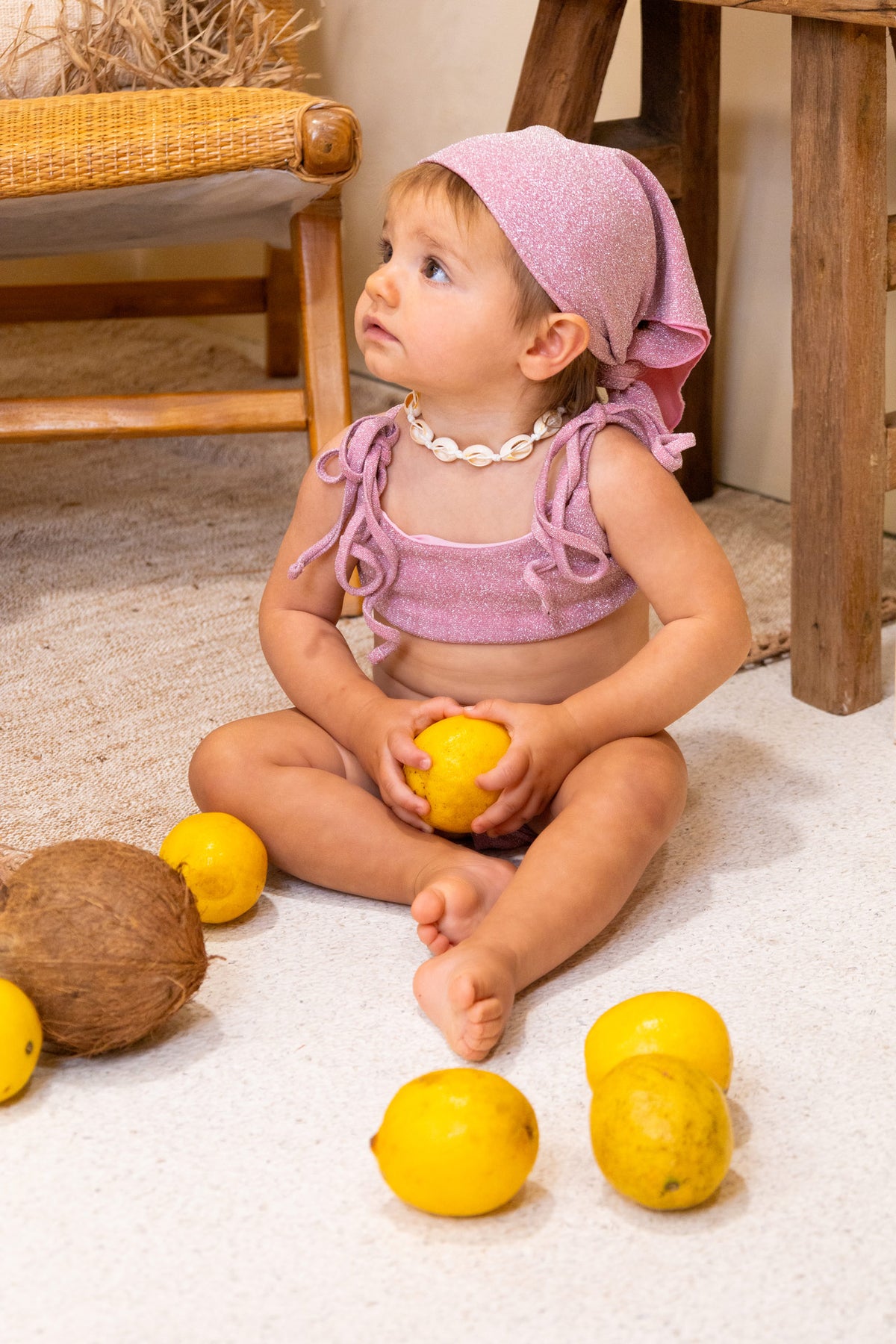 Sparkle Bikini in Pink, baby sparkle bikini, sitting