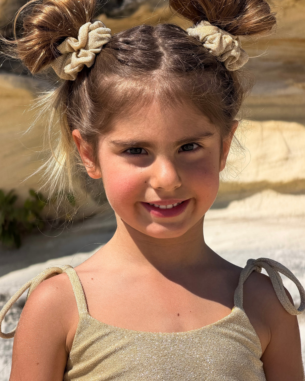 Sparkle Bikini in Gold, girls' sparkle bikini, close-up