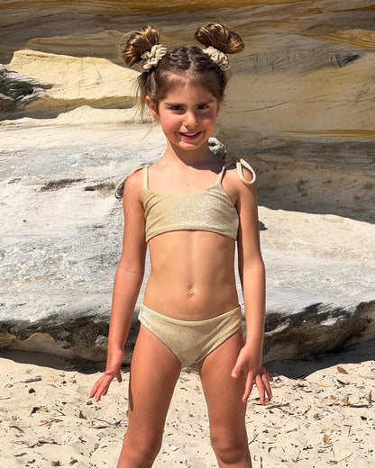 Sparkle Bikini in Gold, girls' sparkle bikini, front view