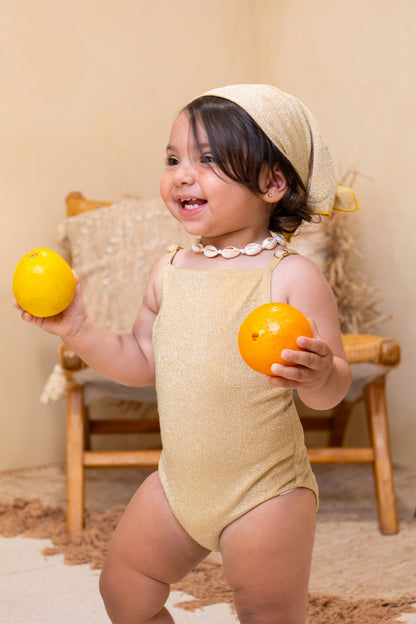 Sparkle Bandana in Gold, baby sparkle head scarf, front view