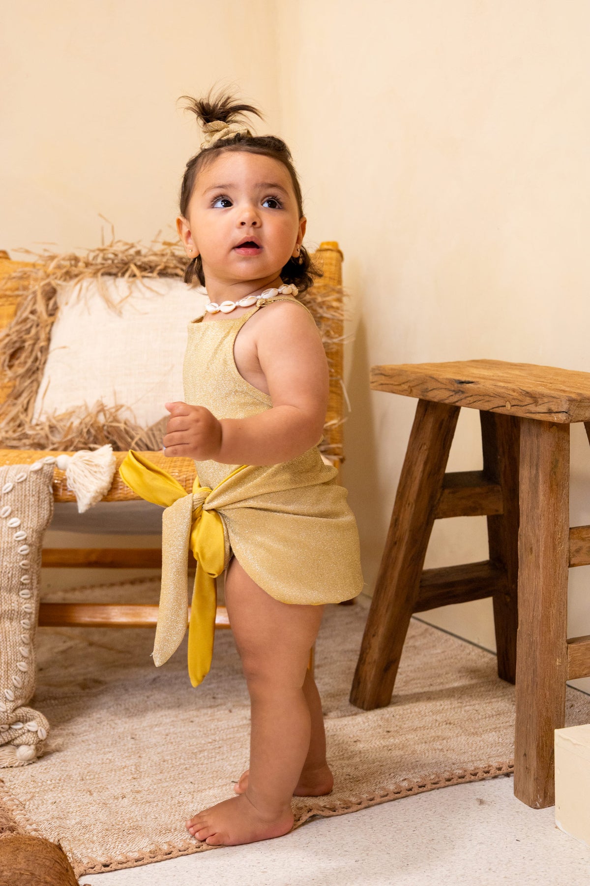 Sparkle Sarong in Gold, baby sparkle wrap sarong, front view